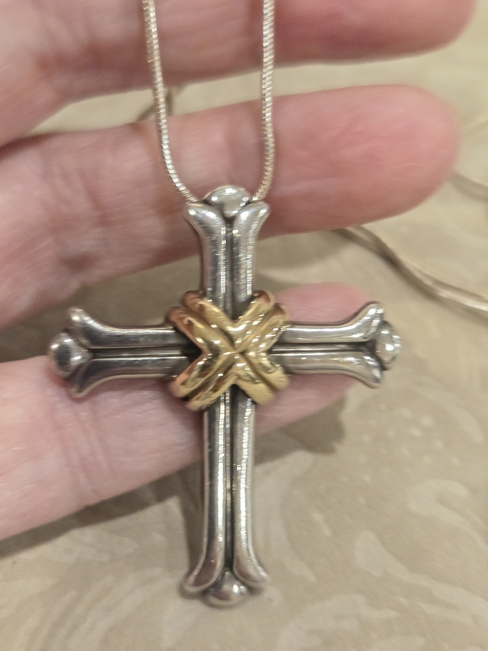Two-Tone Cross Pendant Necklace in Sterling - Picture 6 of 7
